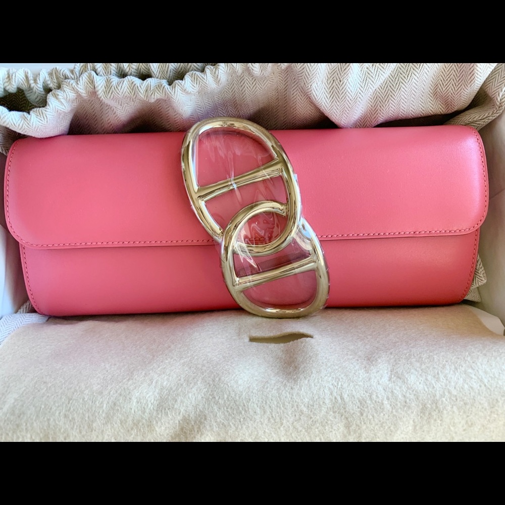 10% authentic Hermes Egee clutch lipstick pink leather evening bag new NIB